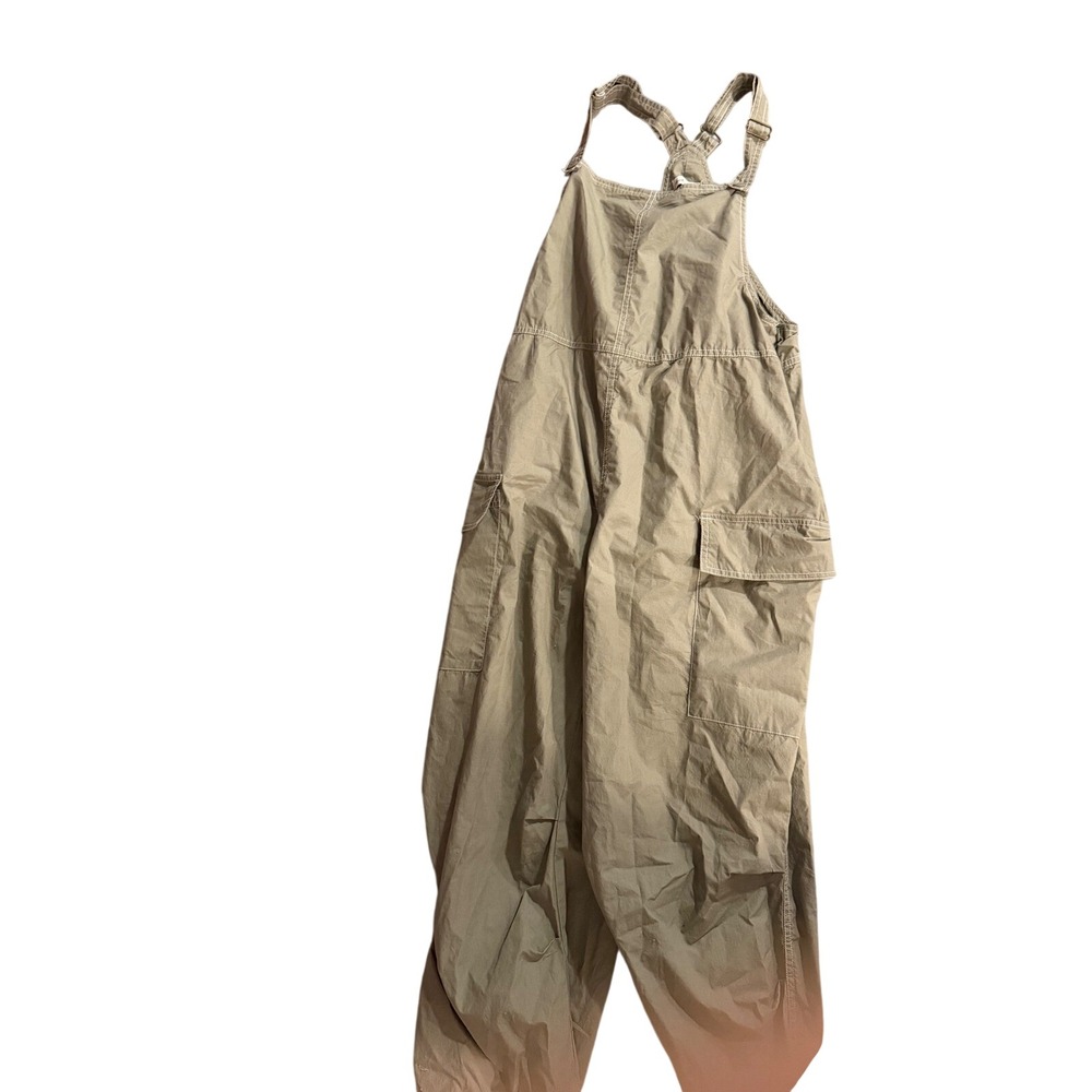 Hunter & Brown Cargo Overalls Womens XL Olive Green Wide Leg Cotton HBP421